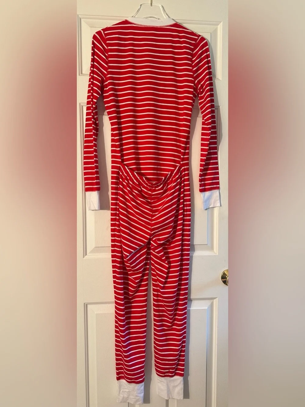 J. CREW Sm Christmas Red White Stripe Cotton Union Suit Onesie Pajamas Lounge